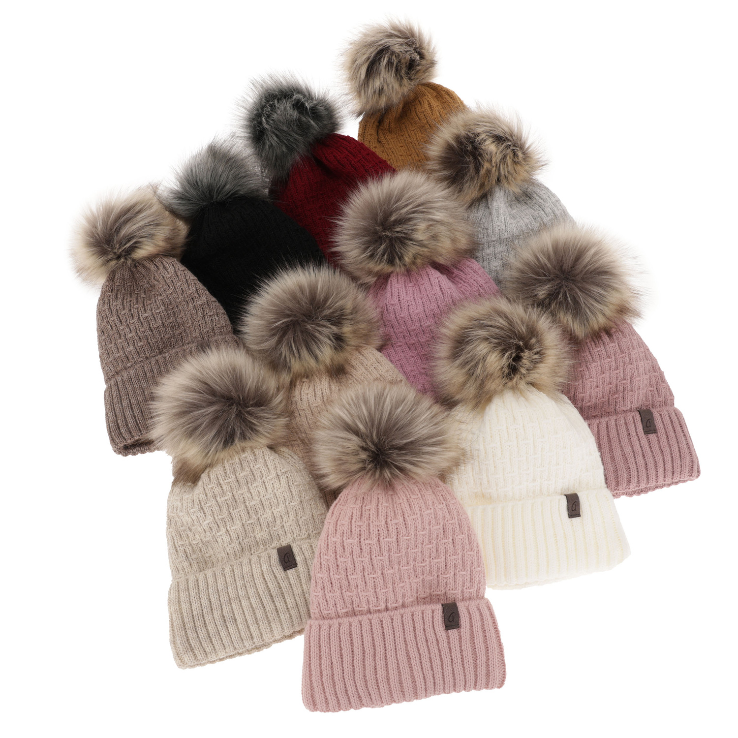 Bonnet d'hiver femme, beige, avec pompon, Gaba