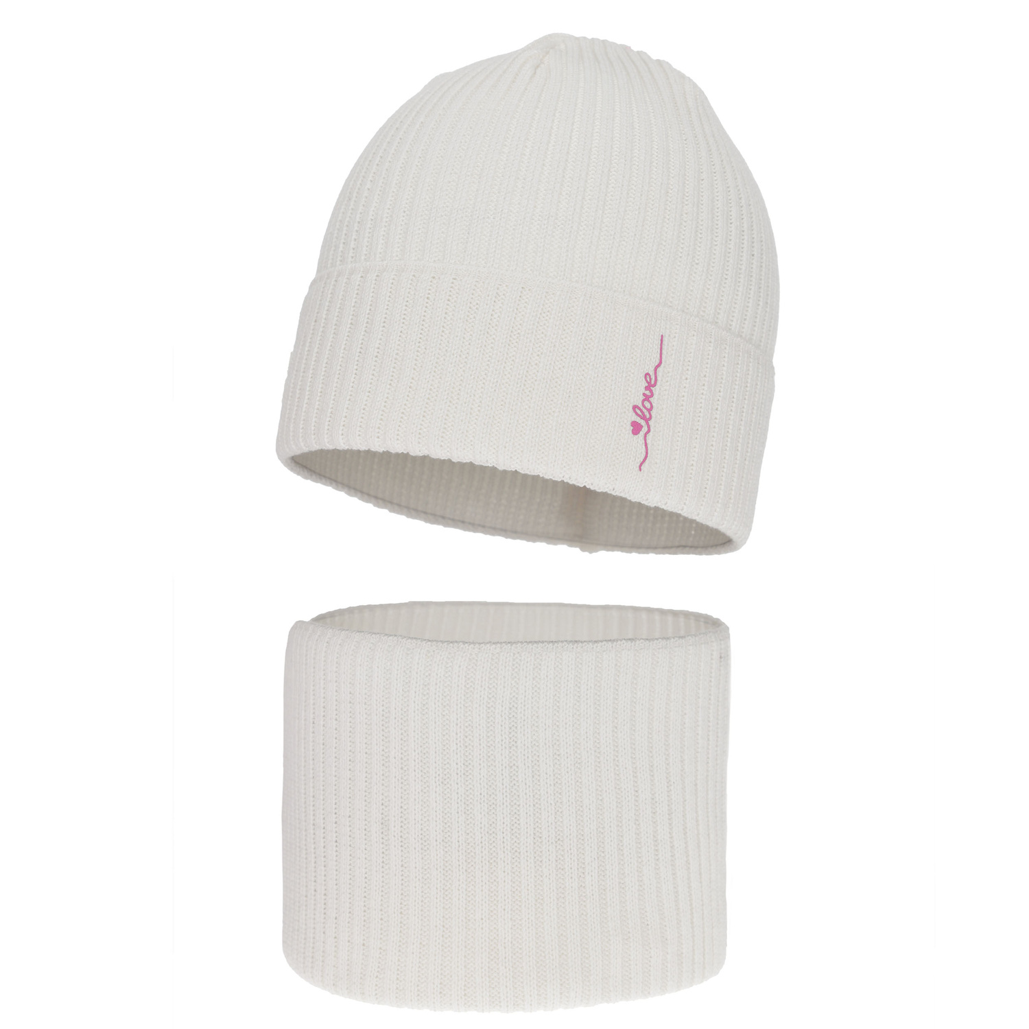 Meisjes herfst/lente set: muts en buissjaal, met katoen, wit, Elvara