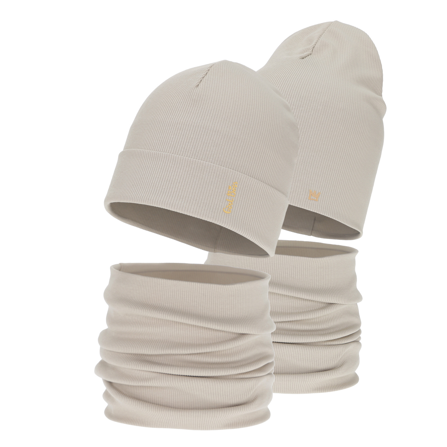 Meisjes herfst/lente set (muts en buissjaal), katoenen, beige, Carina