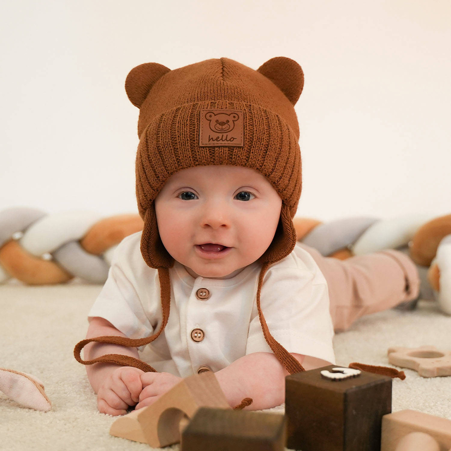 Jongens winter set muts en sjaal, zwart, met bindkoorden, Petit