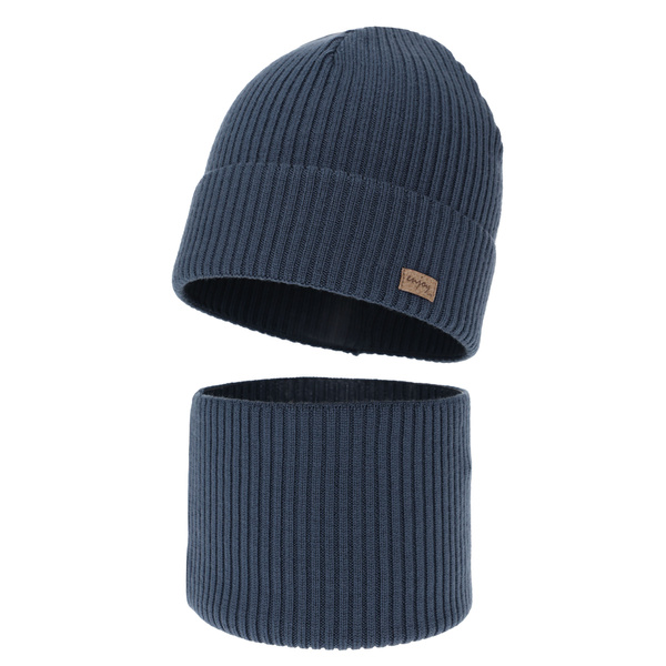Ensemble automne/printemps garçon: bonnet et snood, bleu, 100% Laine Mérinos Extrafine, Intro