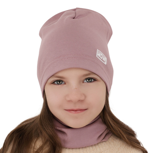 Ensemble automne/printemps fille: bonnet et snood, beige, en coton, Friza