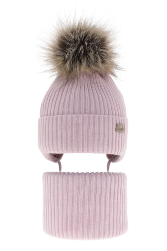 Ensemble d'hiver fille: bonnet et snood, lilas, avec liens, Bria