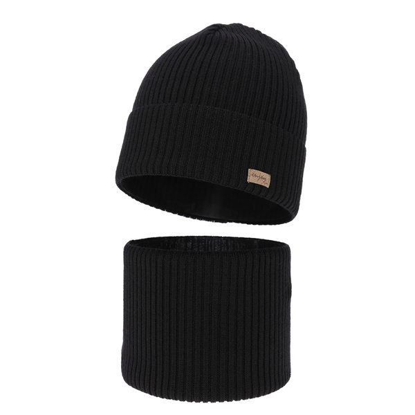 Ensemble automne/printemps garçon: bonnet et snood, 100% laine mérinos, noir, Intro