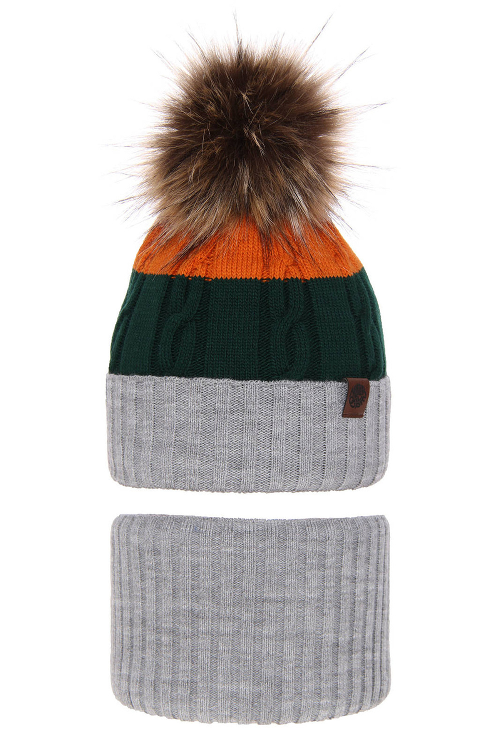 Jongens winter set muts en buissjaal, grijs, met garen pompon, Karmel