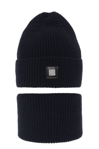 Ensemble d'hiver garçon: bonnet et snood, bleu marine, Amadeo