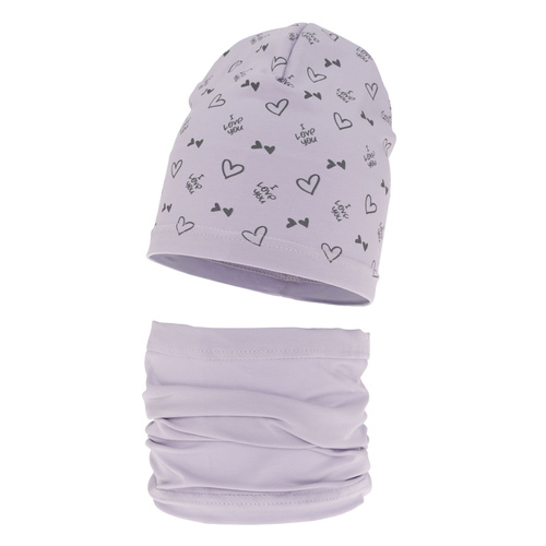 Ensemble automne/printemps fille: bonnet et snood, lilas, en coton, Lovena