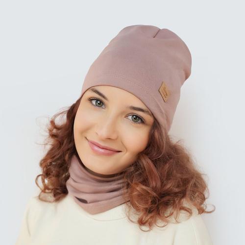 Meisjes herfst/lente set muts en buissjaal, creme, katoen, Selfie