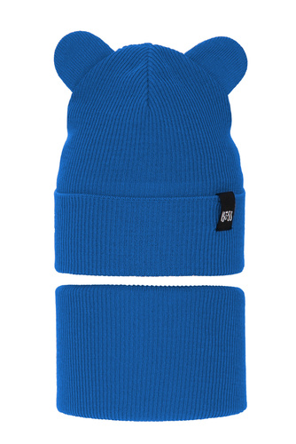 Jongens herfst/lente set muts en buissjaal, met katoen, blauw, Grajan