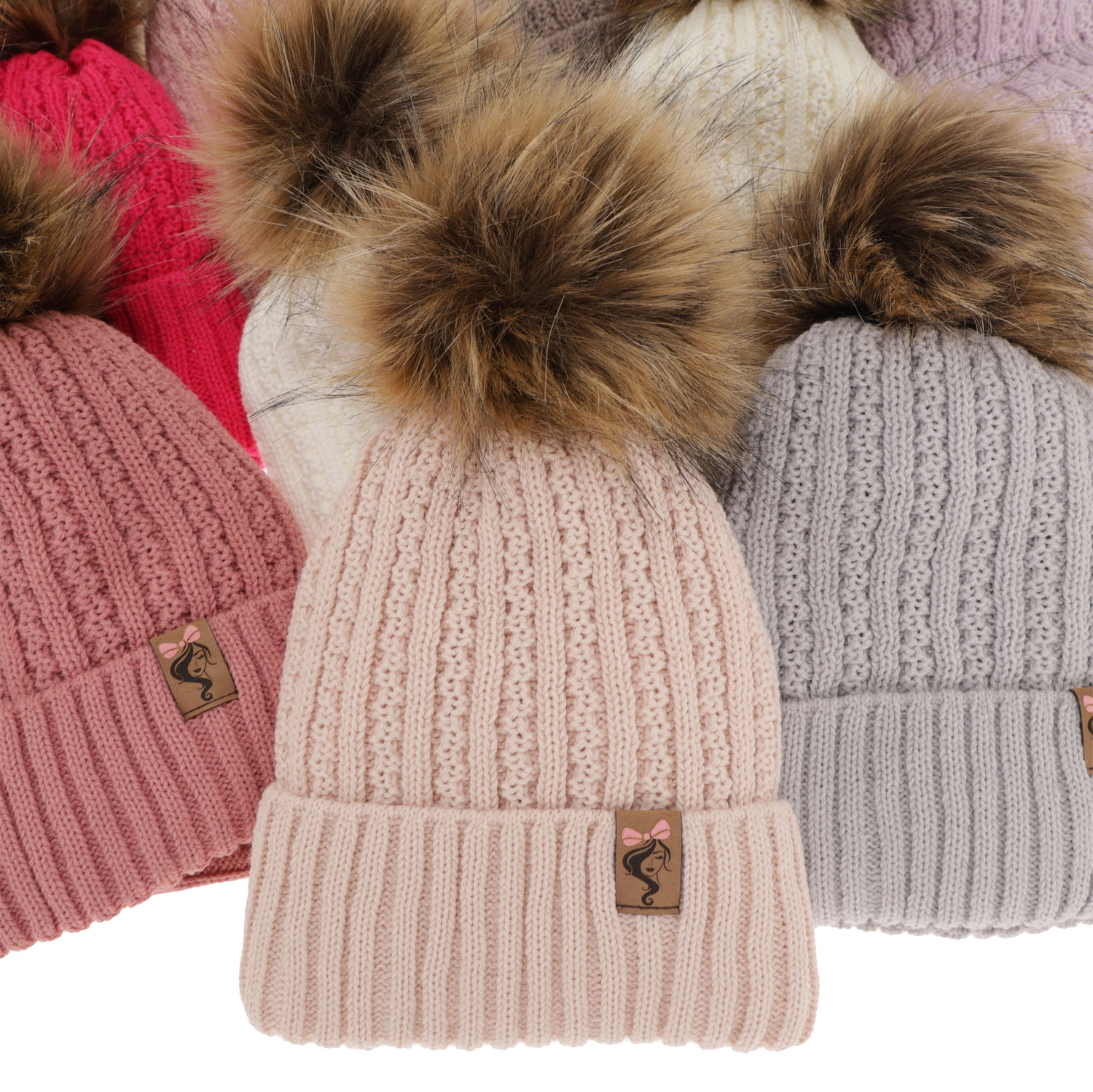 Ensemble d'hiver fille: bonnet et snood, rose, avec pompon, Larina