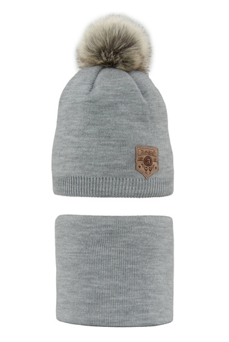 Jongens winter set, grijs, met garen pompon, Apolin