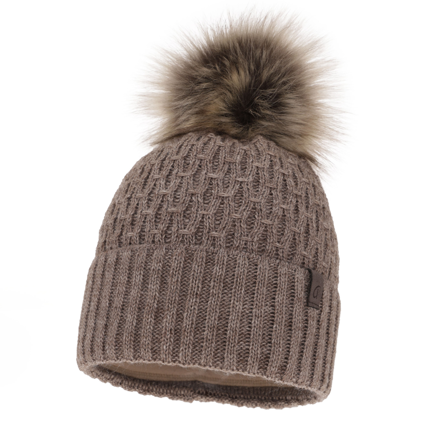 Bonnet d'hiver femme, brun, avec pompon, Gaba