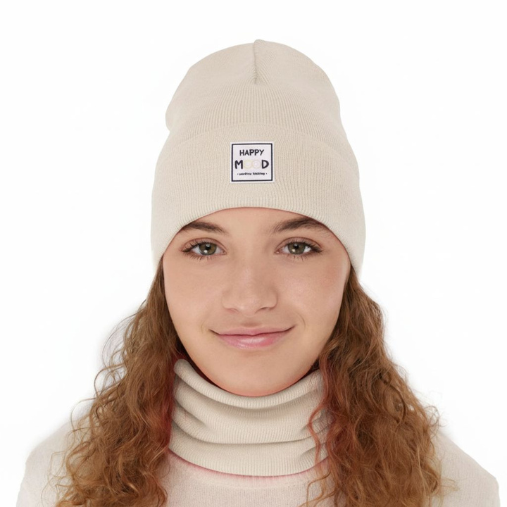 Ensemble automne/printemps fille: bonnet et snood, met katoen, beige, Mersila