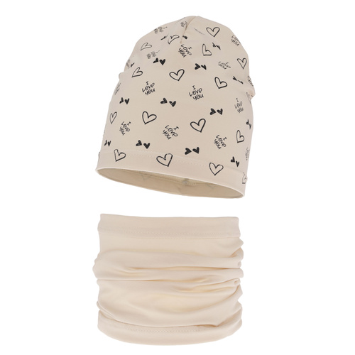 Ensemble automne/printemps fille: bonnet et snood, beige, en coton, Lovena