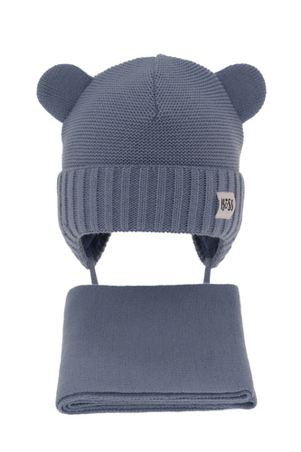 Ensemble d'hiver garçon: bonnet et écharpe, bleu, avec liens, Luciano