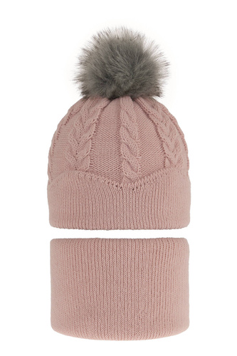 Ensemble d'hiver fille: bonnet et snood, rose, avec pompon, Etula
