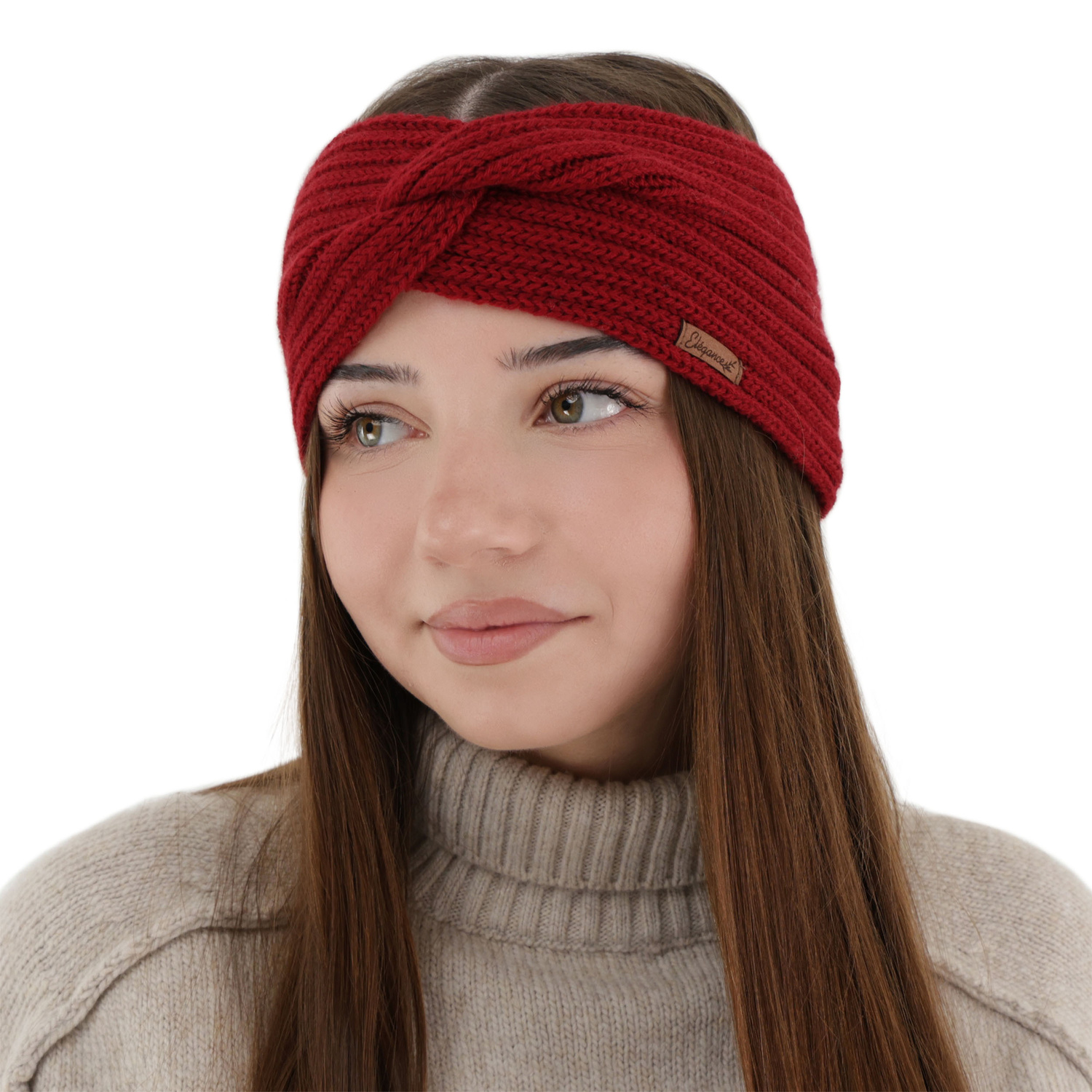 Dames winter hoofdband, bordeauxrood, 100% Merino Wol, Veka