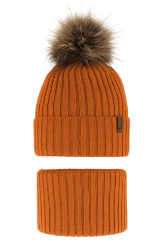 Ensemble d'hiver garçon: bonnet et snood, orange, avec pompon, Onyks