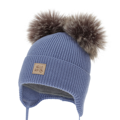 Jongens wintermuts, blauw, 100% Merino Wol, gevoerd met wollen fleece, Tambor