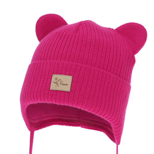 Meisjes herfst/lente muts, amarantowa, met bindkoorden, Djona
