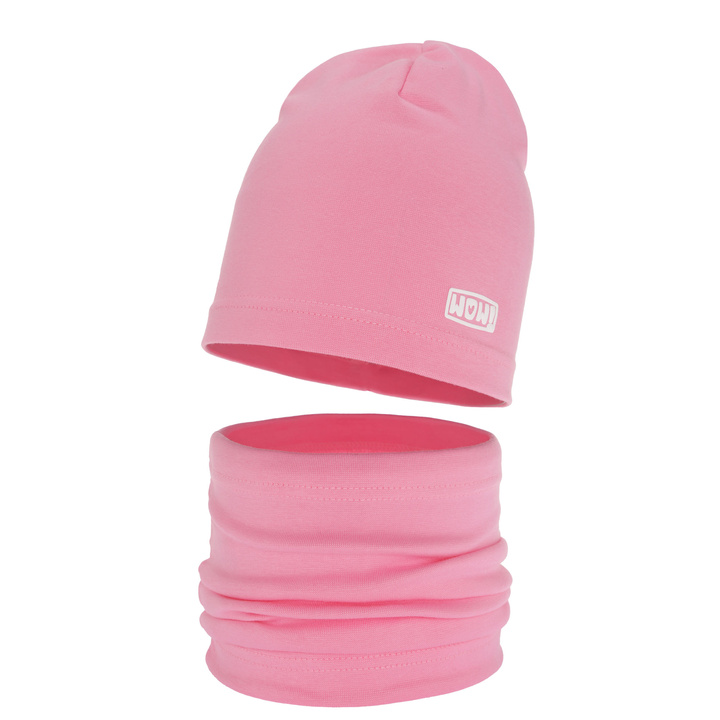 Ensemble automne/printemps fille: bonnet et snood, rose, en coton, Friza