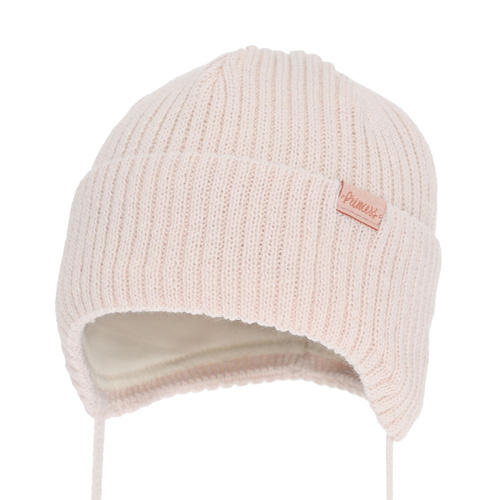 Meisjes wintermuts, lichtroze, met bindkoorden, met merinowol, Punia