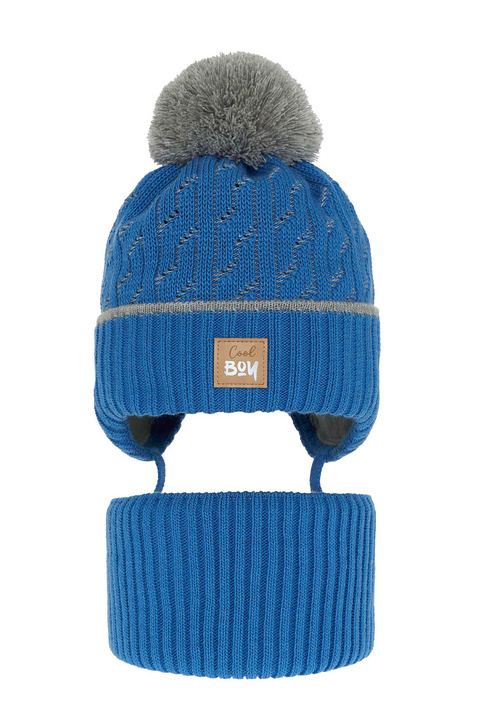 Ensemble d'hiver garçon: bonnet et snood, bleu, avec pompon, avec liens, Pikolo