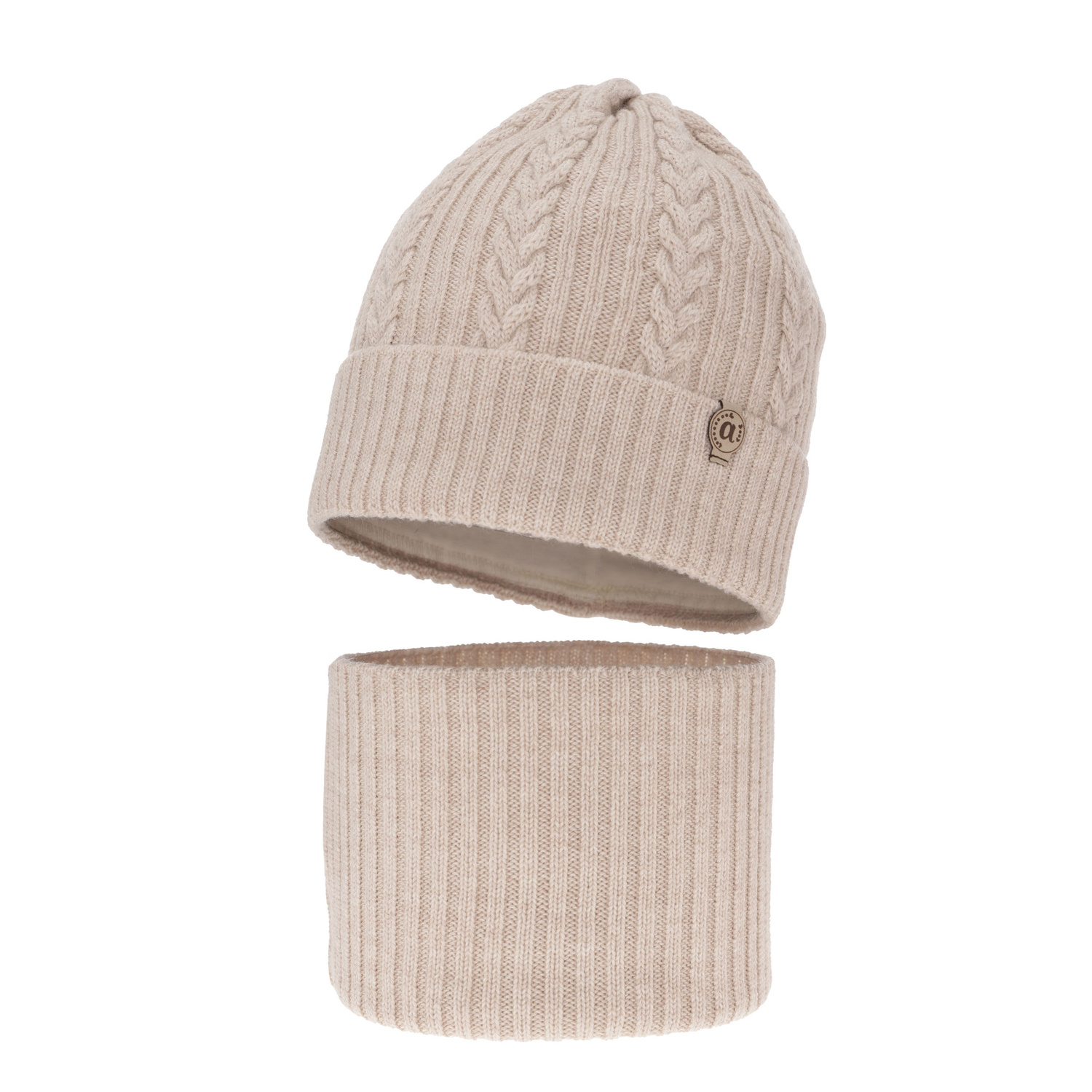 Ensemble d'hiver fille: bonnet et snood, beige, avec laine mérinos, Jenny