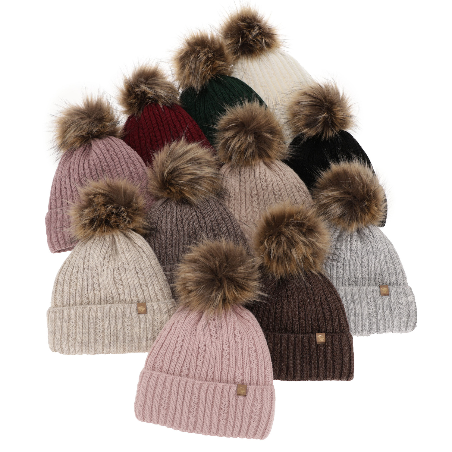 Bonnet d'hiver femme, bordo, avec pompon, Savona