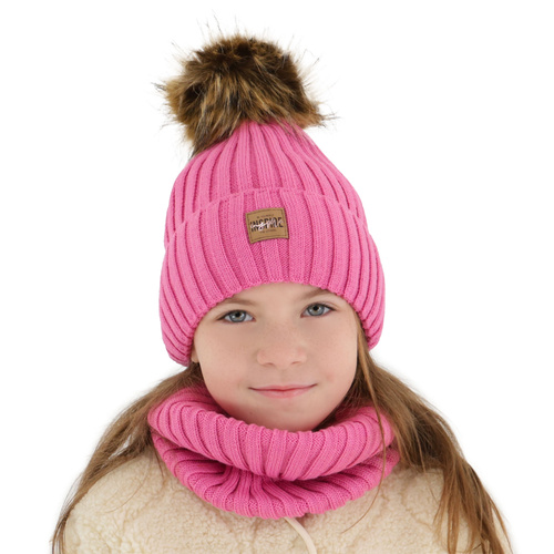 Meisjes winter set (muts en buissjaal), beige, gevoerd met fleece, met merinowol, Bellina