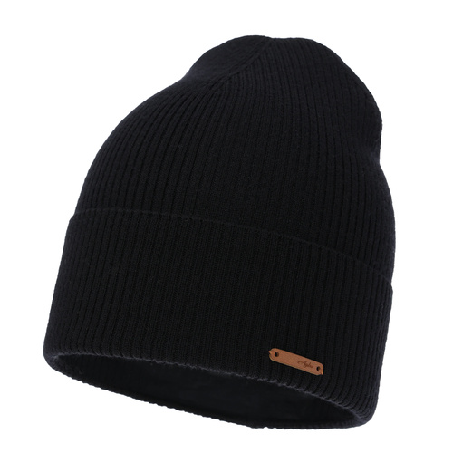 Dames herfst/winter muts, zwart, 100% Merino Wol, Flerra