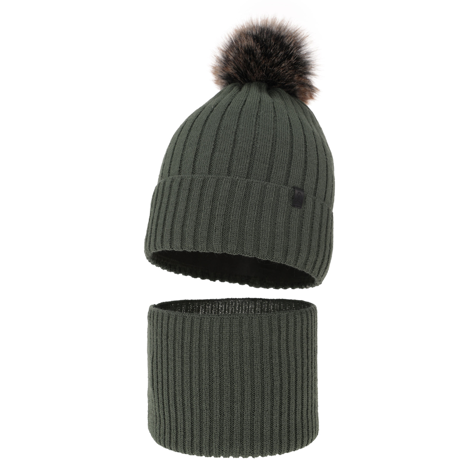 Ensemble d'hiver garçon: bonnet et snood, vert, avec pompon, Relax