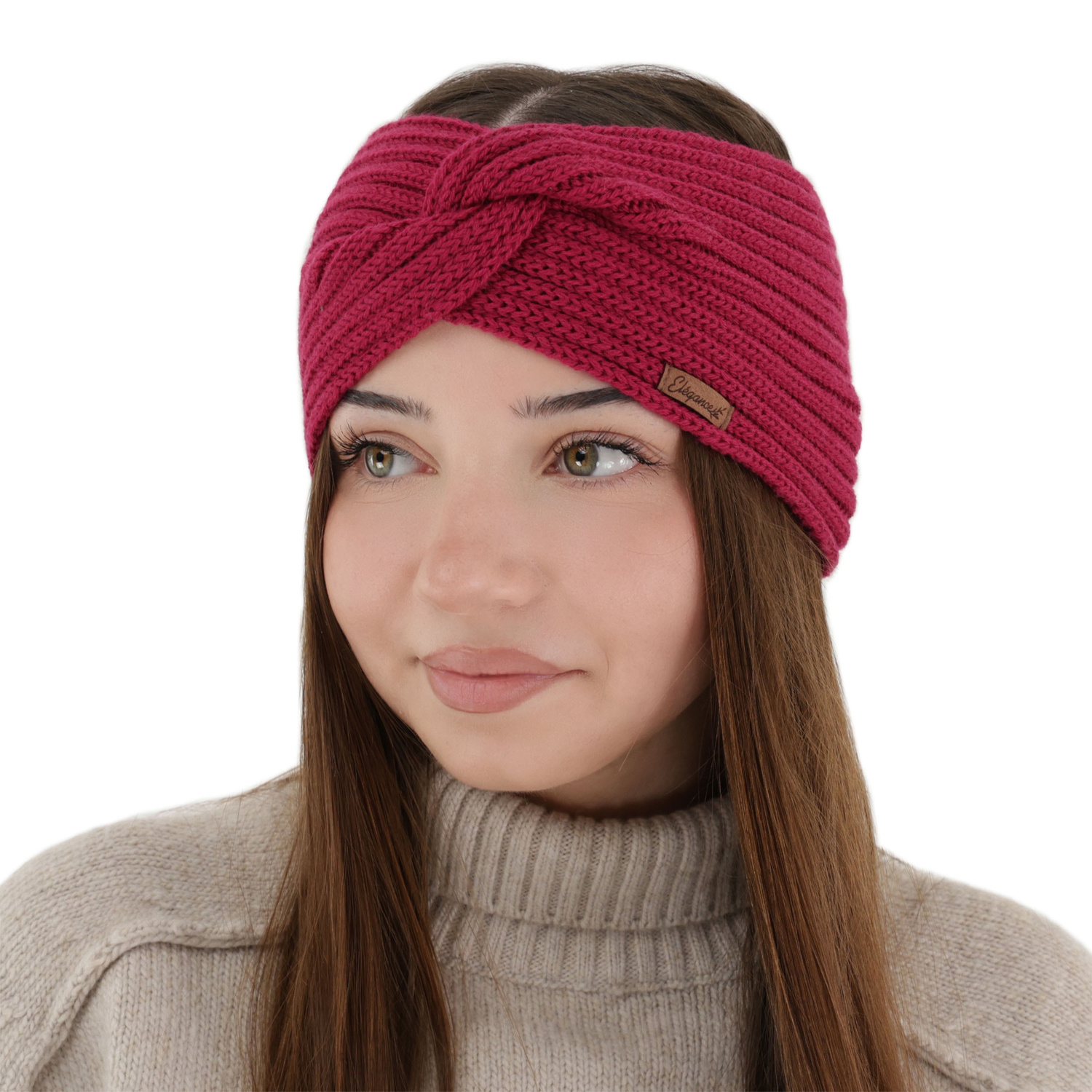 Dames winter hoofdband, amarantowa, 100% Merino Wol, Veka