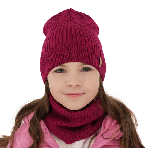 Ensemble automne/printemps fille: bonnet et snood, beige, avec laine mérinos, Chelsie