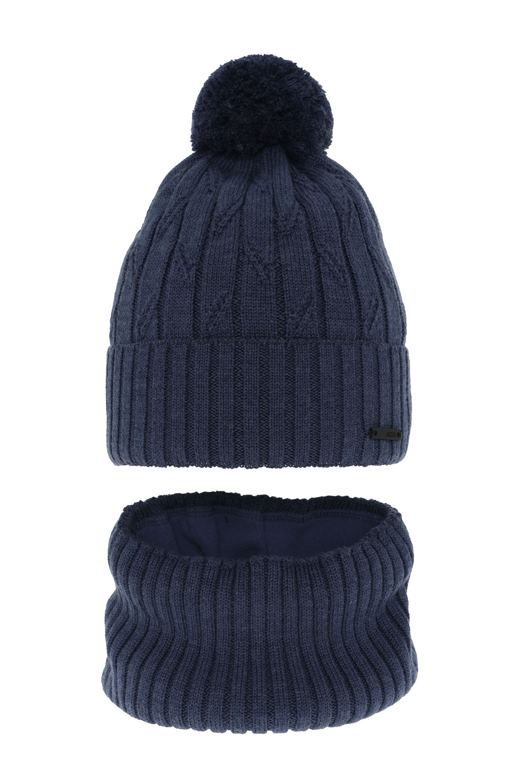 Ensemble d'hiver garçon: bonnet et snood, bleu, avec pompon, avec laine mérinos, Talar