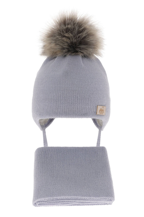 Ensemble d'hiver garçon: bonnet et écharpe, bleu clair, avec laine mérinos, avec liens, Anastazy