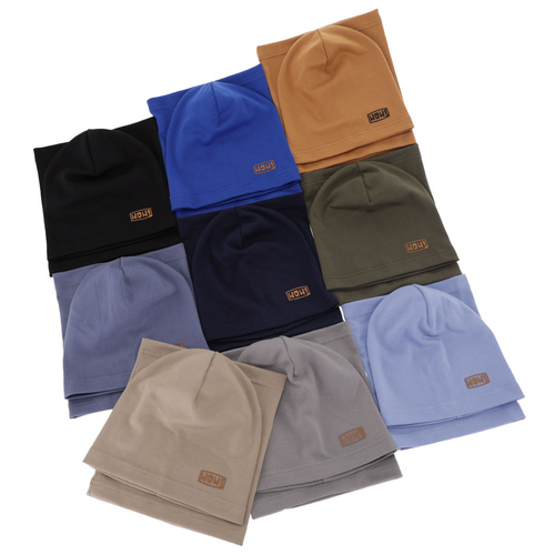 Ensemble automne/printemps garçon: bonnet et snood, camel, en coton, Frizer