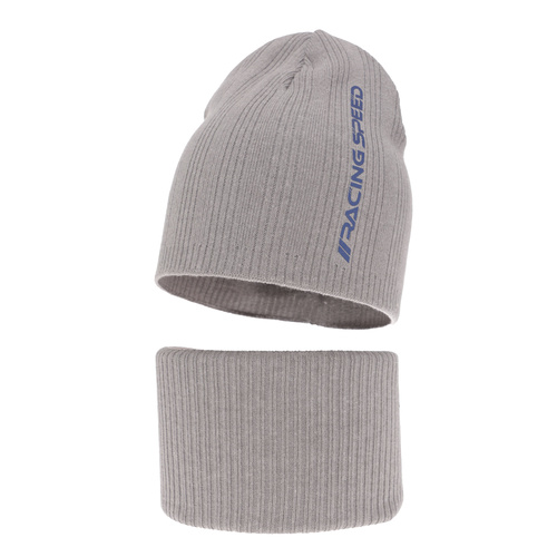 Ensemble automne/printemps garçon: bonnet et snood, met katoen, gris, coton, Kolorado