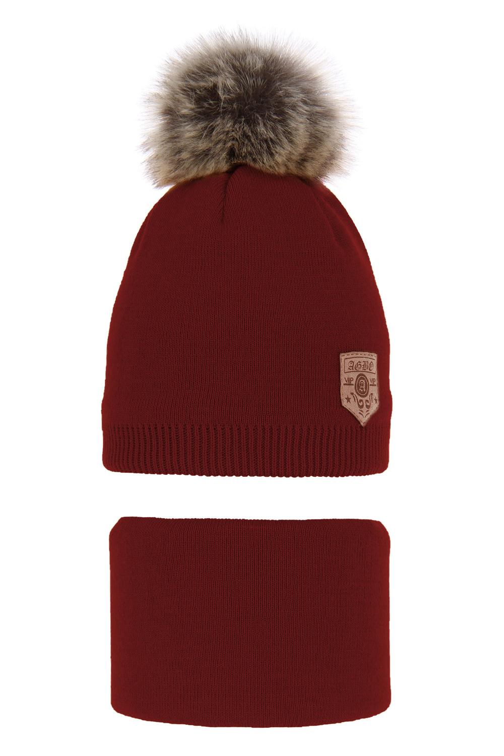 Jongens winter set, bordaux, met garen pompon, Apolin