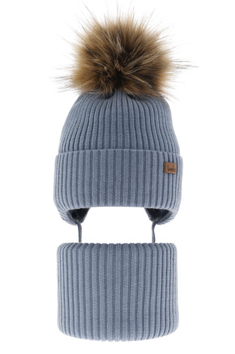 Ensemble d'hiver garçon: bonnet et snood, bleu clair, avec pompon, Bergo