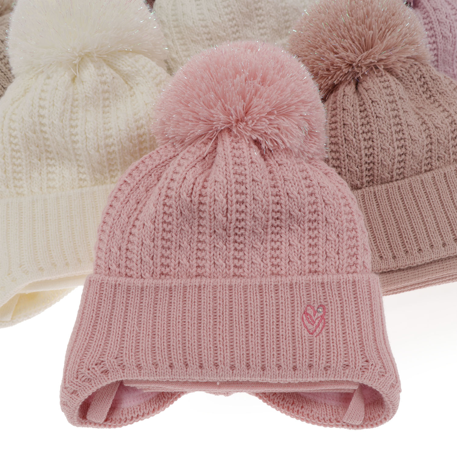 Ensemble d'hiver fille: bonnet et écharpe, rose, avec pompon, avec liens, Marisa