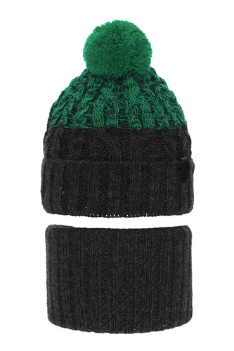 Jongens winter set, grijs, met garen pompon, Travis