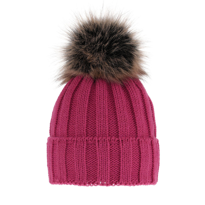 Dames wintermuts, roze, met garen pompon, Mokka