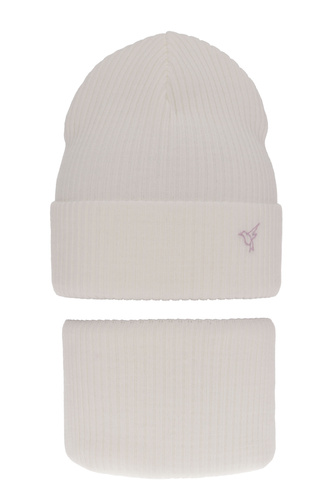 Ensemble d'hiver fille: bonnet et snood, blanc, Rosetta