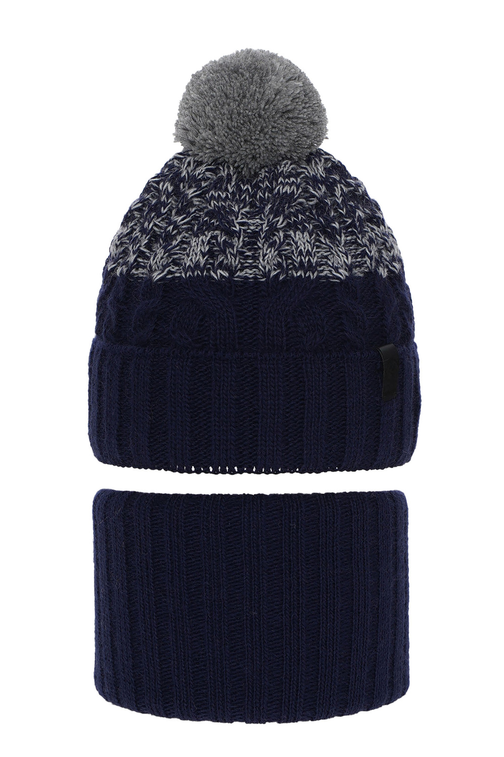 Jongens winter set muts en sjaal, blauw, met garen pompon, Travis