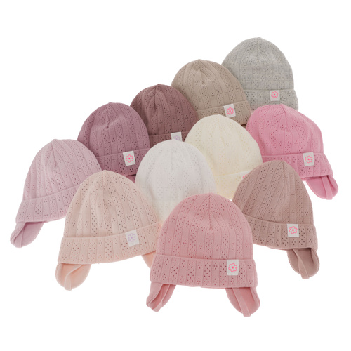 Bonnet automne/printemps fille, rose clair, avec liens, ajouré, Lucrezia