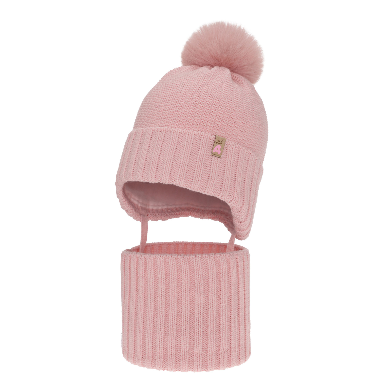 Ensemble d'hiver fille: bonnet et snood, rose, avec pompon, Kaya