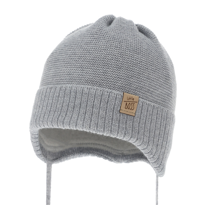Bonnet d'hiver garçon, gris, avec laine mérinos, Darsi