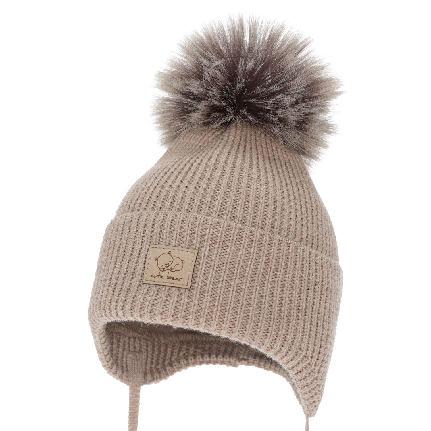 Jongens wintermuts, beige, wiązane, 100% Merino Wol, Jergen