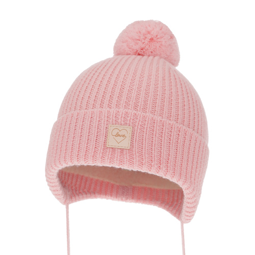 Bonnet d'hiver fille, rose, avec pompon, avec laine mérinos, doublé de polaire, Hakkari